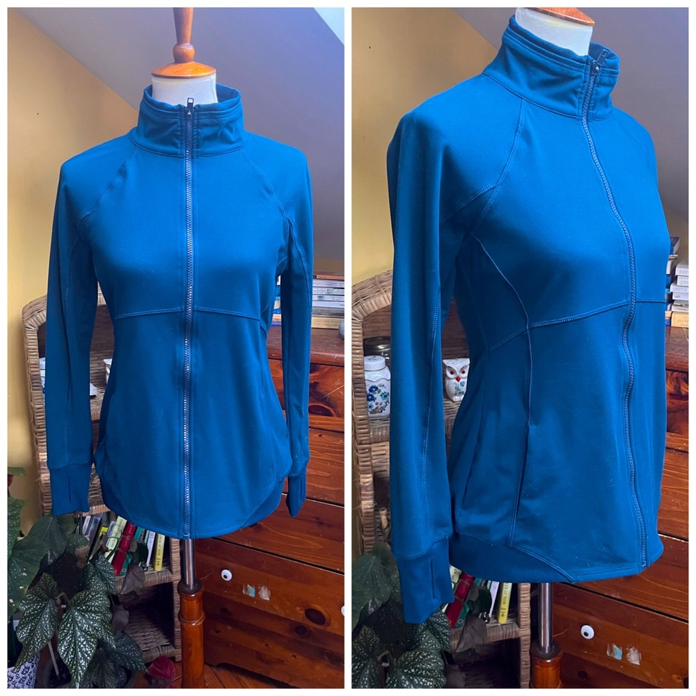 Alana Women Blue Full Zip-Up Jacket Small Thumbhole Pocket Track Athletic Wear